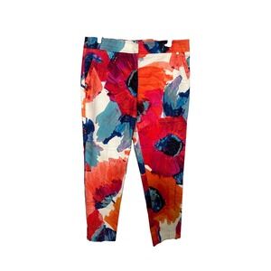 Trina Turk Women's Size 6 Haley Watercolor Orange Poppy Twill Pants